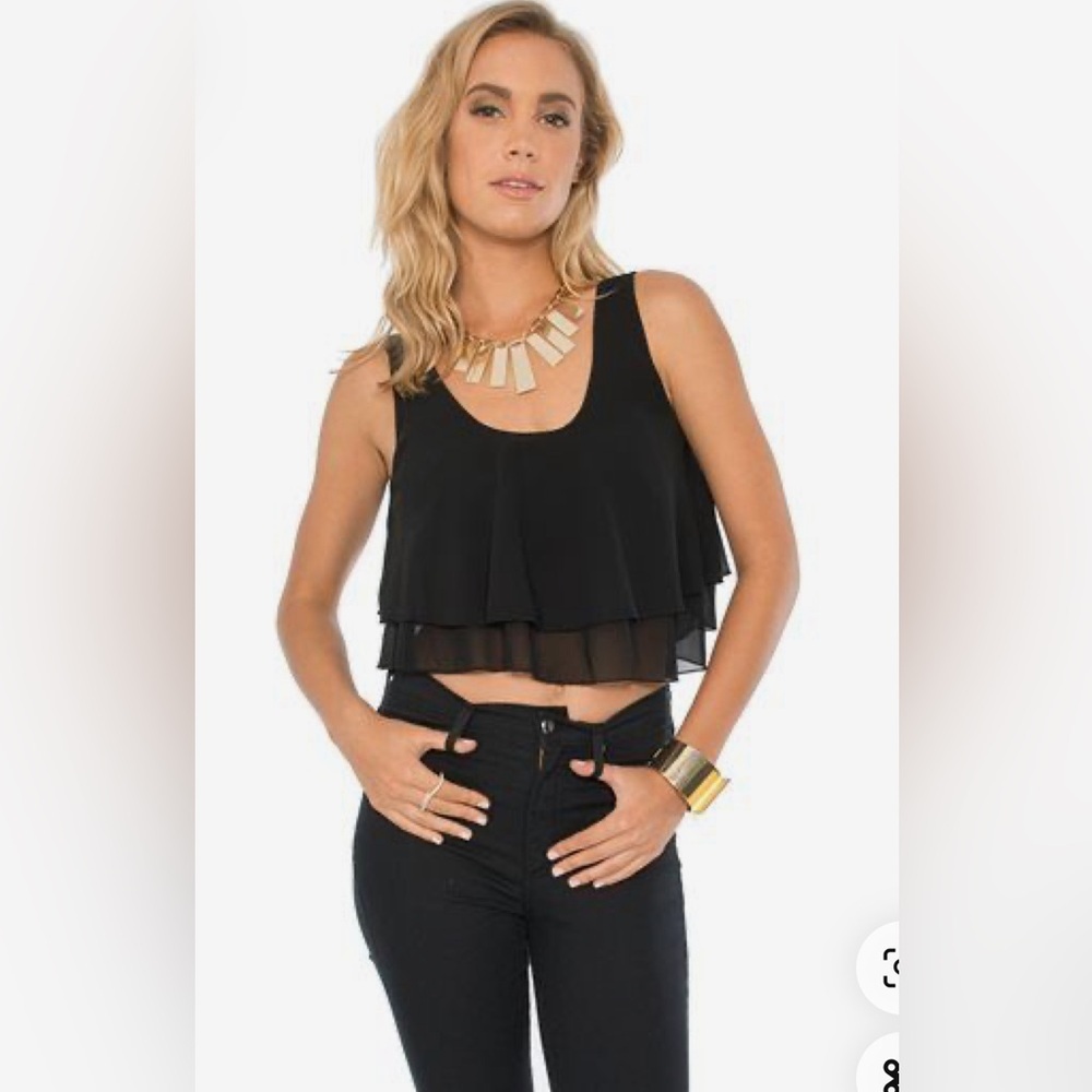 Black Chiffon Ruffle Flowy layers Crop tank top M Dark Academia Gothic Girly Emo - Picture 3 of 7